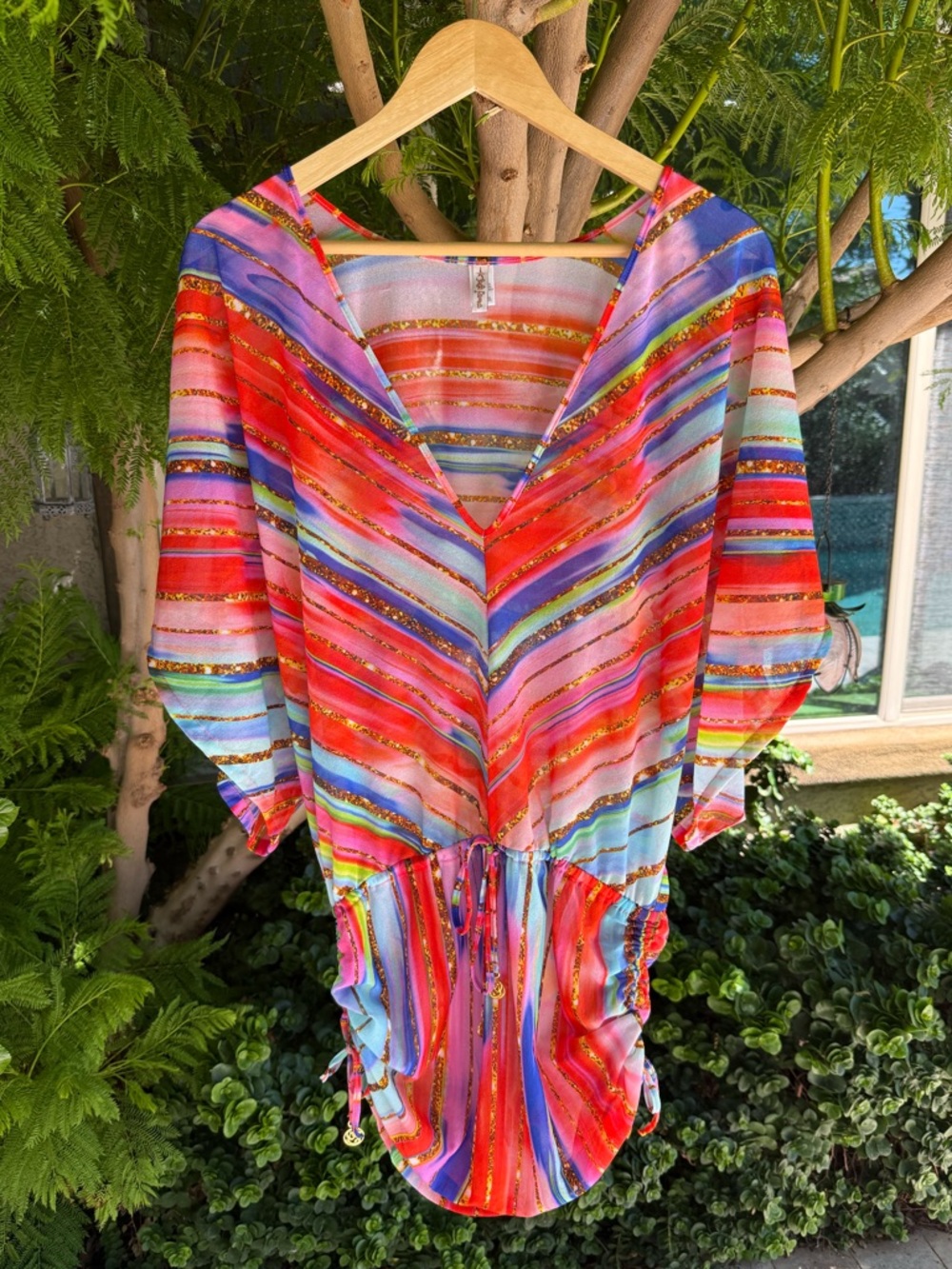 Luli Fama Bellamar Cabana V Neck Dress Multicolor Cover Up S